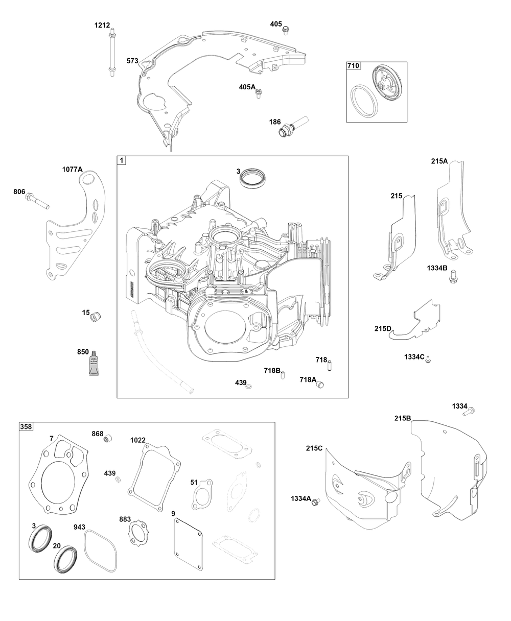 Cylinder Group Diagram and Parts List for 61G877-0003-J1 400000 - 699999 Briggs and Stratton Engine